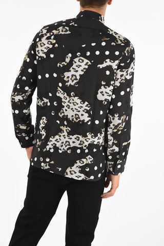 Leopard Insert Polka Dot Slim Fit Shirt