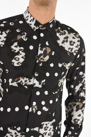 Leopard Insert Polka Dot Slim Fit Shirt