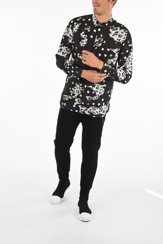 Leopard Insert Polka Dot Slim Fit Shirt