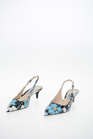 Floral Printed Leather Slingbacks 5 cm