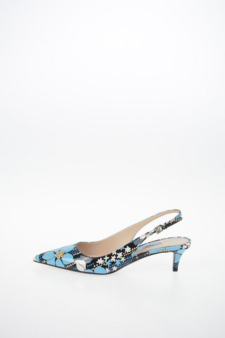 Floral Printed Leather Slingbacks 5 cm