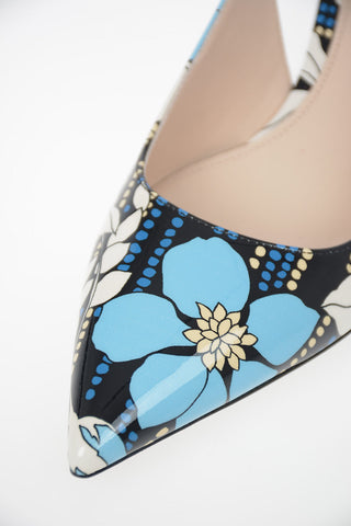 Floral Printed Leather Slingbacks 5 cm