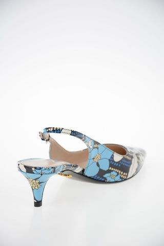 Floral Printed Leather Slingbacks 5 cm