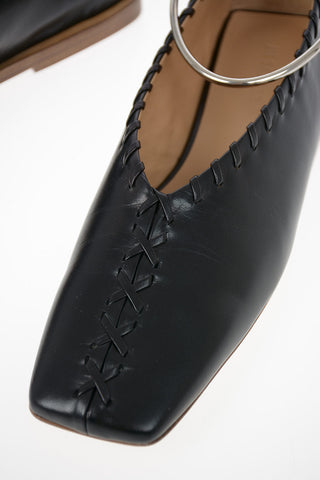 Leather Ballet Flats with Stiff Ankle Strap