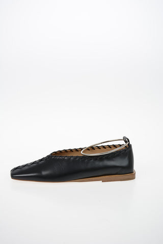 Leather Ballet Flats with Stiff Ankle Strap