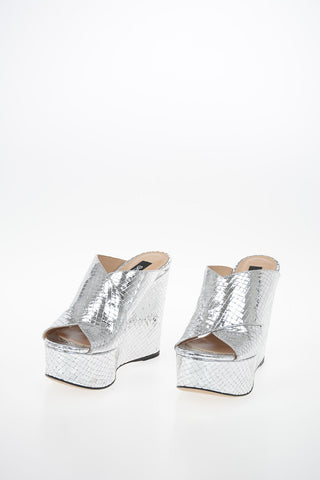 Reptile Printed Leather Sandal with Platform 12cm
