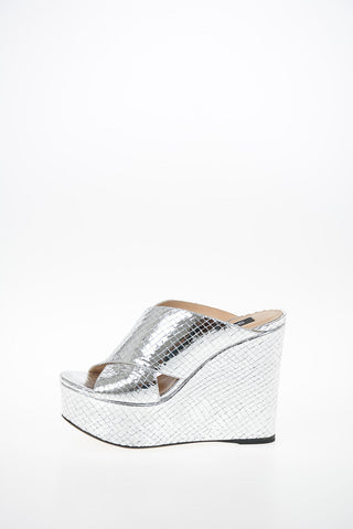 Reptile Printed Leather Sandal with Platform 12cm