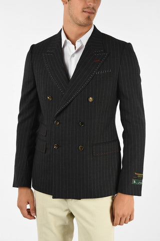 Wool Double Breasted Pin Striped Blazer