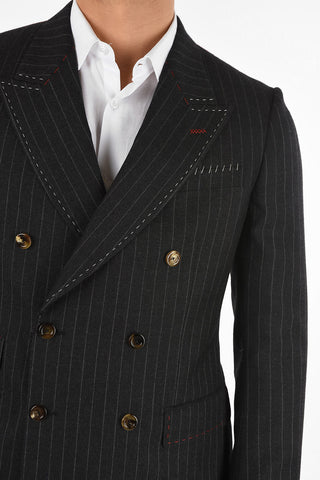 Wool Double Breasted Pin Striped Blazer