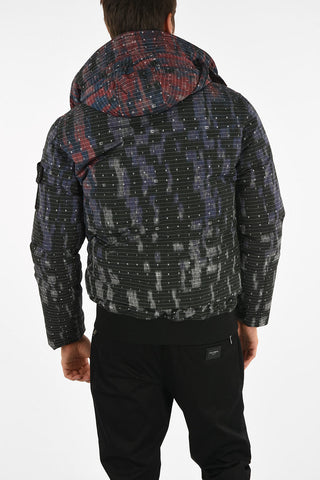 Printed Striped shortened Down Jacket