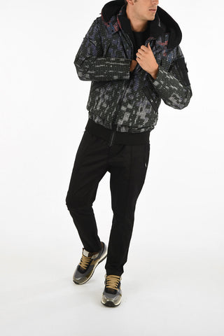 Printed Striped shortened Down Jacket