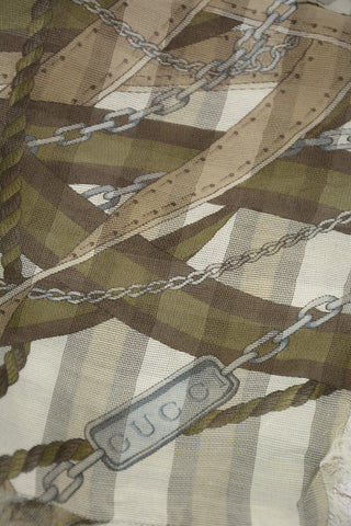 Cotton and Silk Printed Striped Foulard 120x120cm