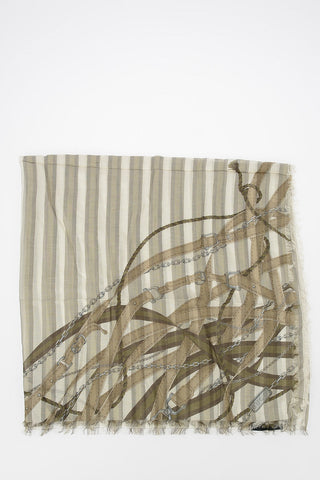 Cotton and Silk Printed Striped Foulard 120x120cm