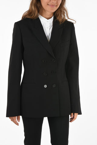 wool peak lapel double-breasted blazer