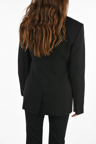 wool peak lapel double-breasted blazer