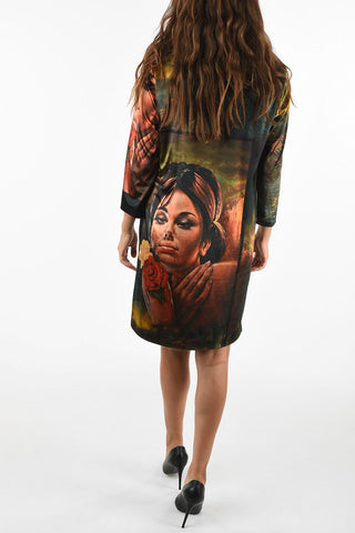 Chenille Face Printed Shirt Dress