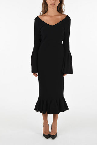 bateau neckline flounce sleeve gown