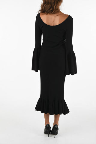 bateau neckline flounce sleeve gown