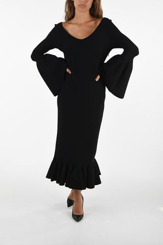 bateau neckline flounce sleeve gown