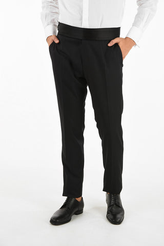 Virgin wool and silk pants with belt