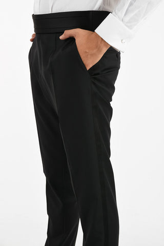 Virgin wool and silk pants with belt