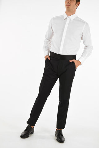 Virgin wool and silk pants with belt