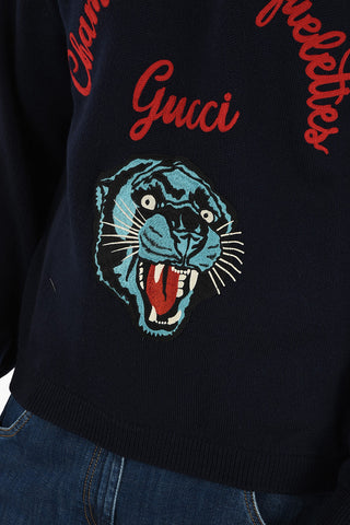 crew-neck sweater with tiger embroidery