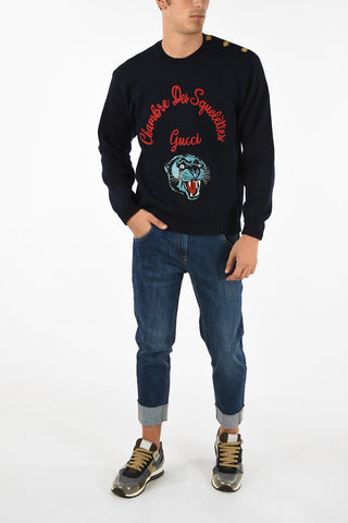 maglia girocollo con ricamo tigre