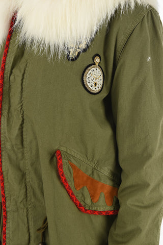 Parka con Ricami e Pelliccia