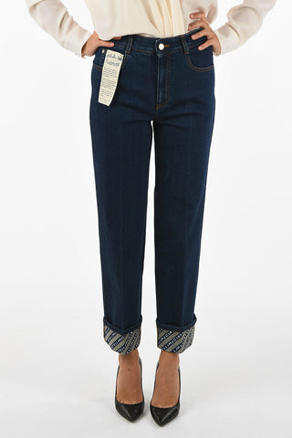 denim stretch high-rise waist straight fit jeans