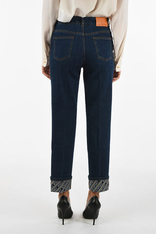 denim stretch high-rise waist straight fit jeans