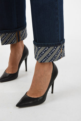 denim stretch high-rise waist straight fit jeans