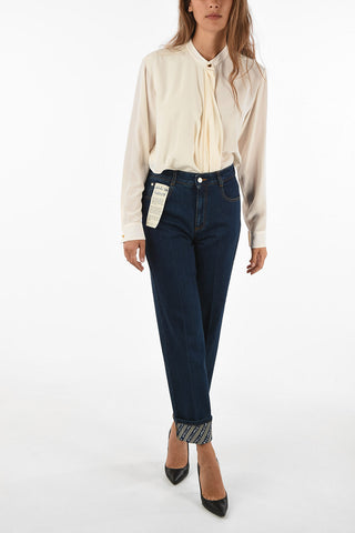 denim stretch high-rise waist straight fit jeans