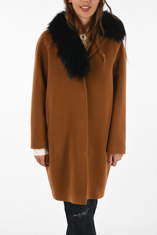 wool SHELLY chesterfield coat with fur