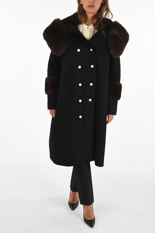 cappotto Chesterfield doppio petto con bottoni in madreperla e Pelliccia