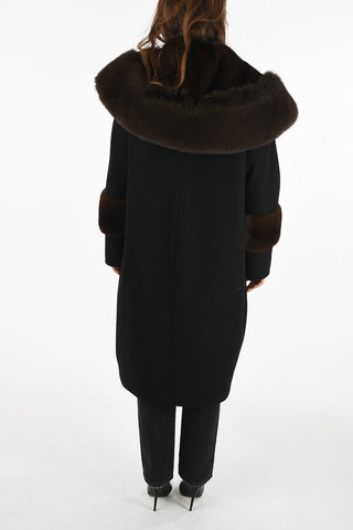 cappotto Chesterfield doppio petto con bottoni in madreperla e Pelliccia