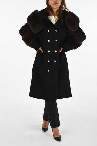 cappotto Chesterfield doppio petto con bottoni in madreperla e Pelliccia