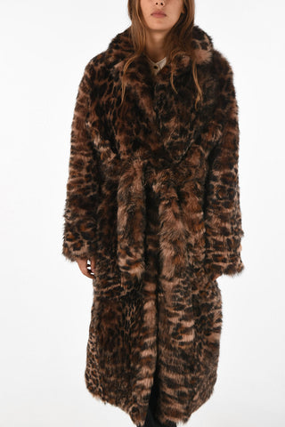 Leopard-print lamb fur chesterfield coat