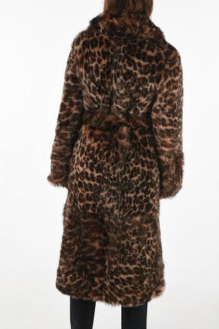 Leopard-print lamb fur chesterfield coat