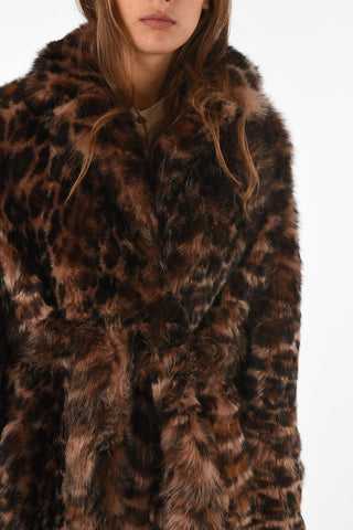 Leopard-print lamb fur chesterfield coat