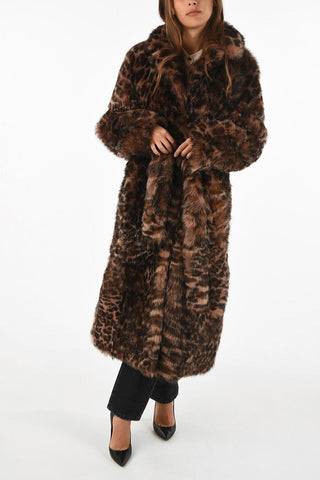Leopard-print lamb fur chesterfield coat