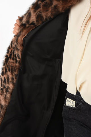 Leopard-print lamb fur chesterfield coat