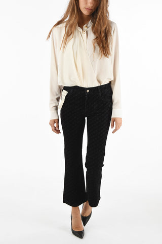 velvet bootcut pants with logo