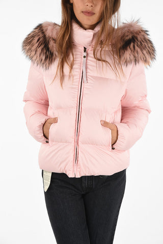 Quilted down jacket with raccoon Fur