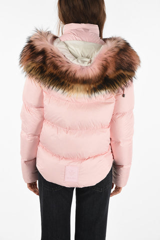 Quilted down jacket with raccoon Fur