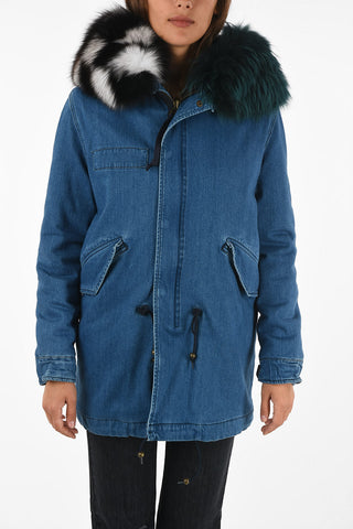 Stretch Denim Parka with Fur