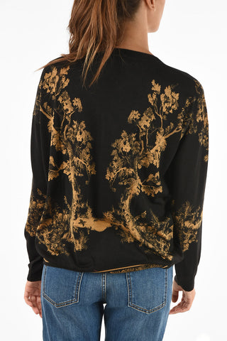 Silk and Wool V-neck Printed Sweater