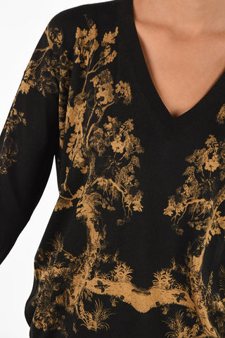Silk and Wool V-neck Printed Sweater