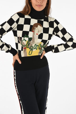 check cashmere turtle-neck sweater