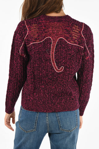 cable knit embroidered crew-neck sweater